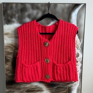 Vibrant Pink Knit Vest with Buttons